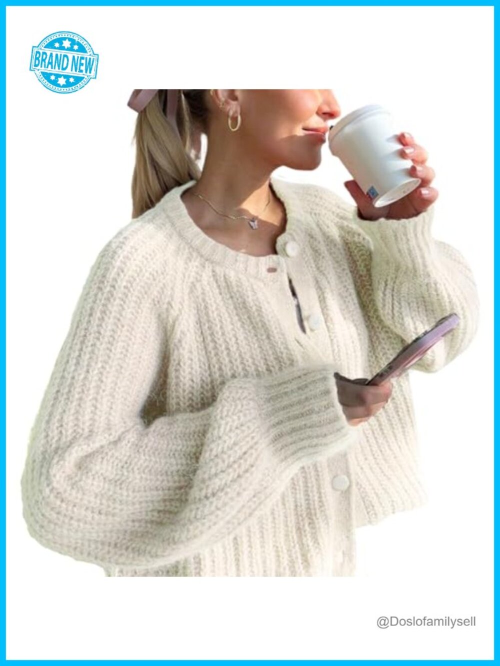 Womens Button Down Chunky Knit Cardigan Sweater Long Sleeve Open Front